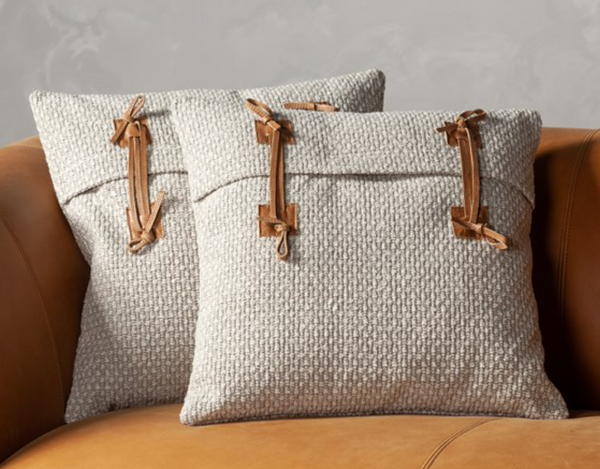 Leather tile Pillow- Oatmeal S/2