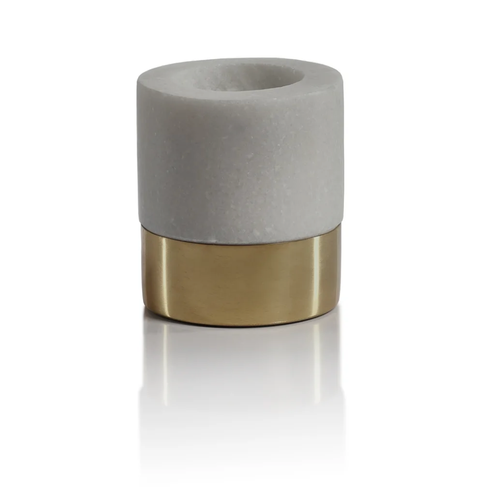 Bodega Marble and Brass Tealight Holder - White & Gold