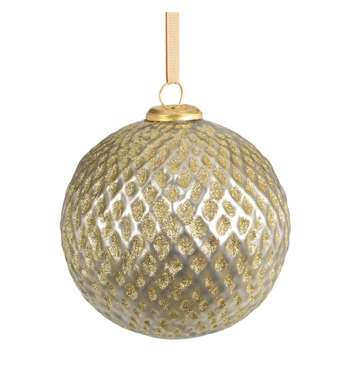 Beehive Glass Ornament-Silver With Gold Glitter