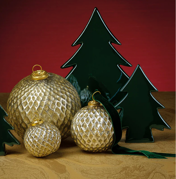 Beehive Glass Ornament-Silver With Gold Glitter