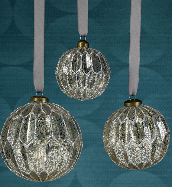 Antique Silver Glass Ball Ornament - Large