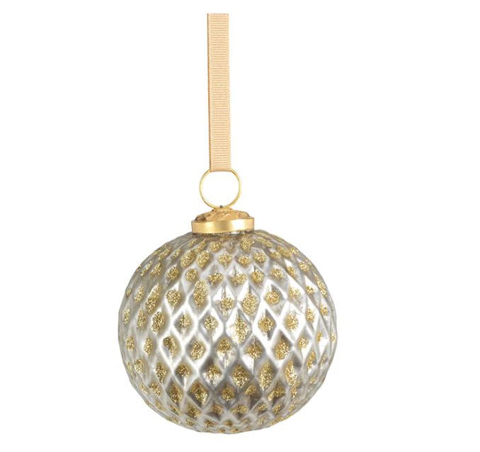 Beehive Glass Ornament - Silver with Gold Glitter - Medium