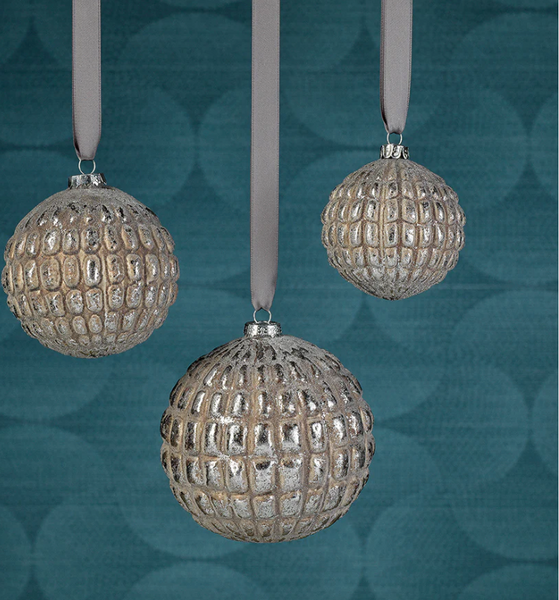 Silver & Gray Glass Ball Ornament - Medium
