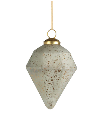 Diamond Shape Glass Ornament - Silver with Gold Speck