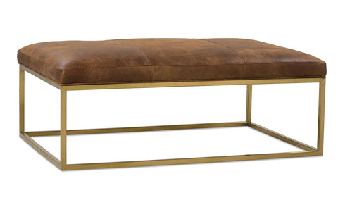 Percy Cocktail Ottoman, Caramel Leather - Ruby and Company